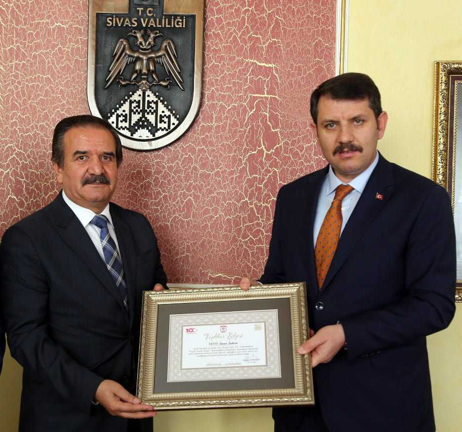 TSYD Sivas şubesine teşekkür belgesi   